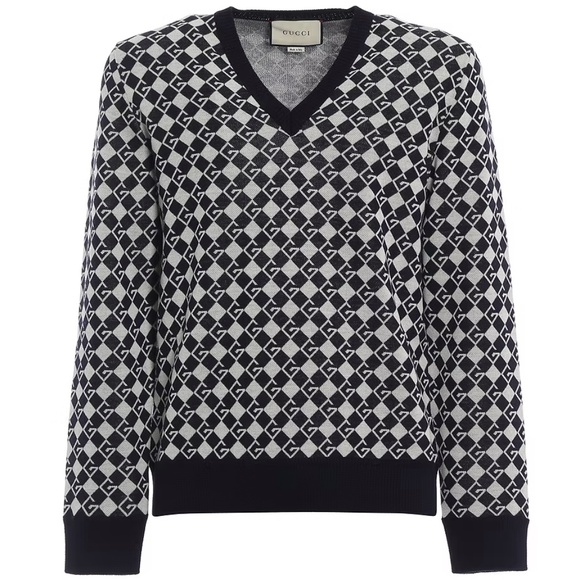 Gucci Geometrical GG Wool V-Neck Pullover - Picture 1 of 7